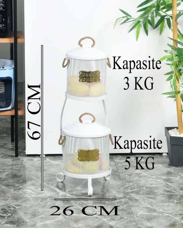 Patates Soğan Kovası 2 Katlı Fileli Beyaz Renk