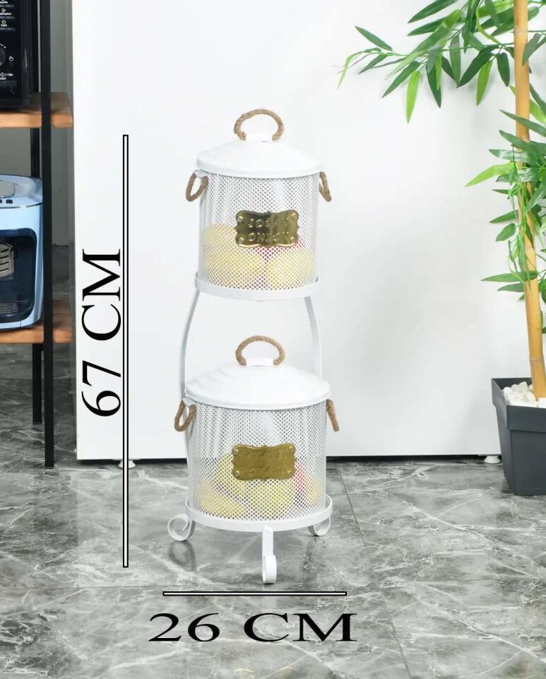 Patates Soğan Kovası 2 Katlı Fileli Beyaz Renk