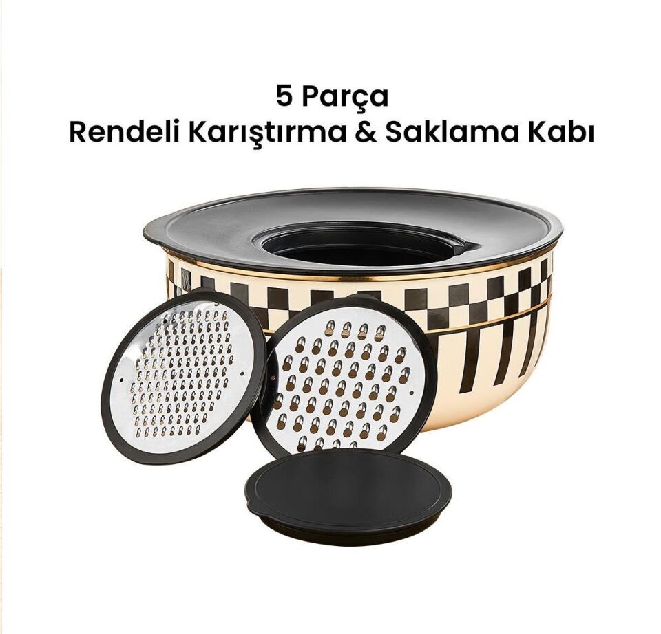 Prime Cream 5 Parça Rendeli Saklama ve Karıştırma Kabı – 24 CM