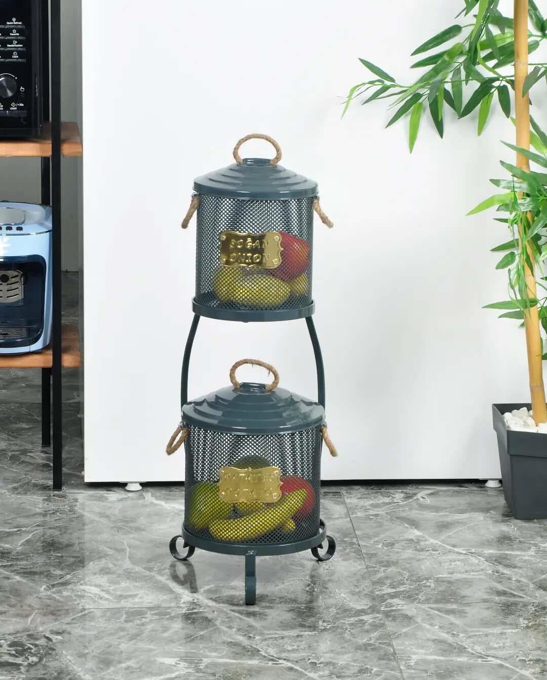 Patates Soğan Kovası 2 Katlı Fileli Antrasit Renk