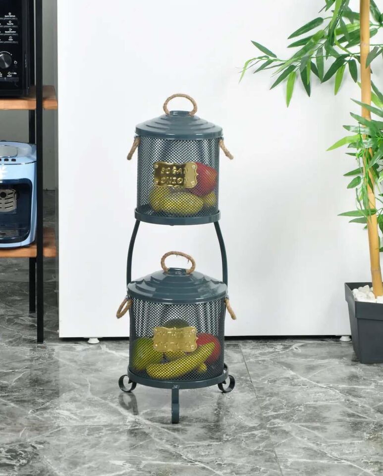 Patates Soğan Kovası 2 Katlı Fileli Antrasit Renk