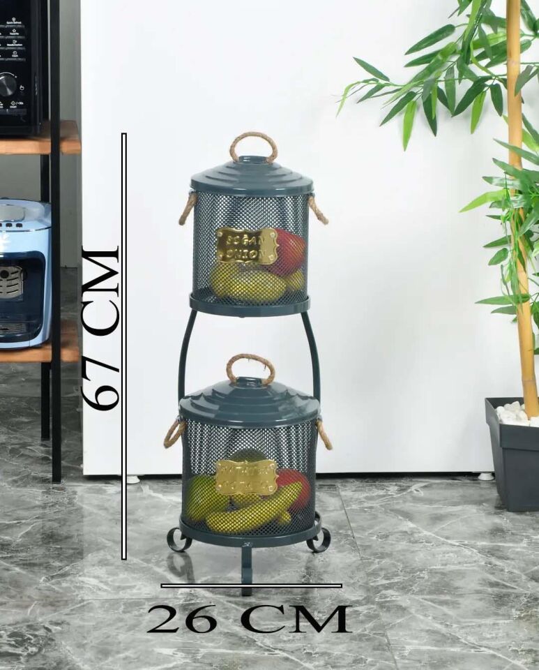 Patates Soğan Kovası 2 Katlı Fileli Antrasit Renk