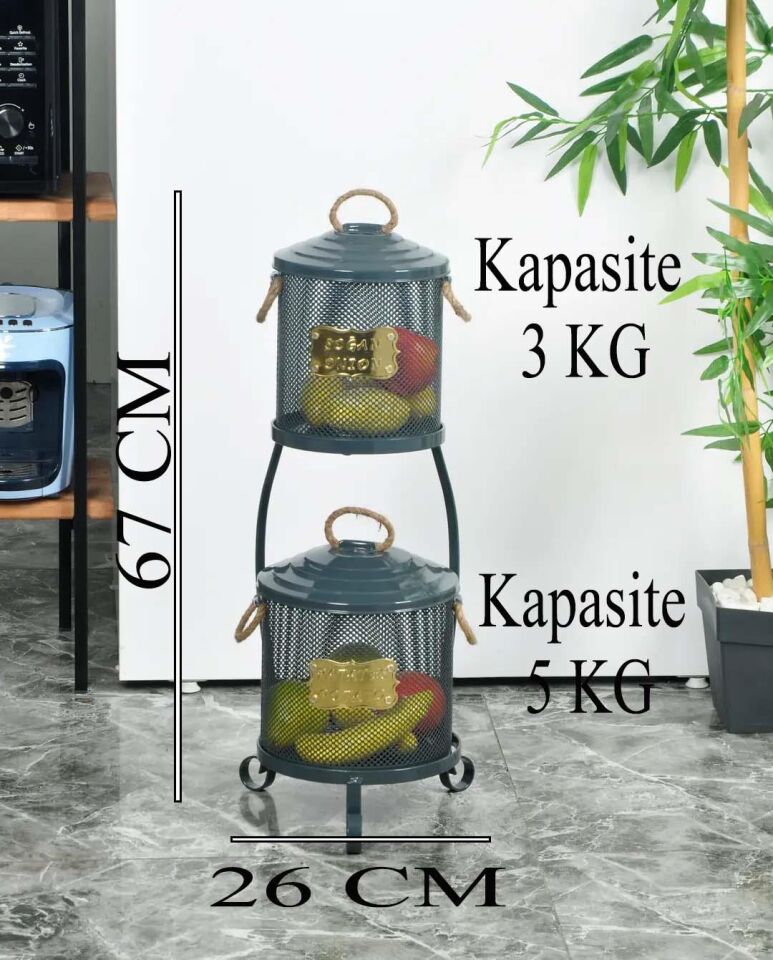 Patates Soğan Kovası 2 Katlı Fileli Antrasit Renk