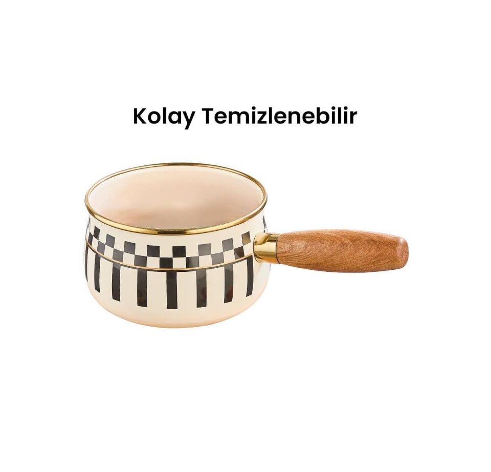 Prime Cream Emaye Ahşap Saplı Sosluk / Sütlük – 14 CM