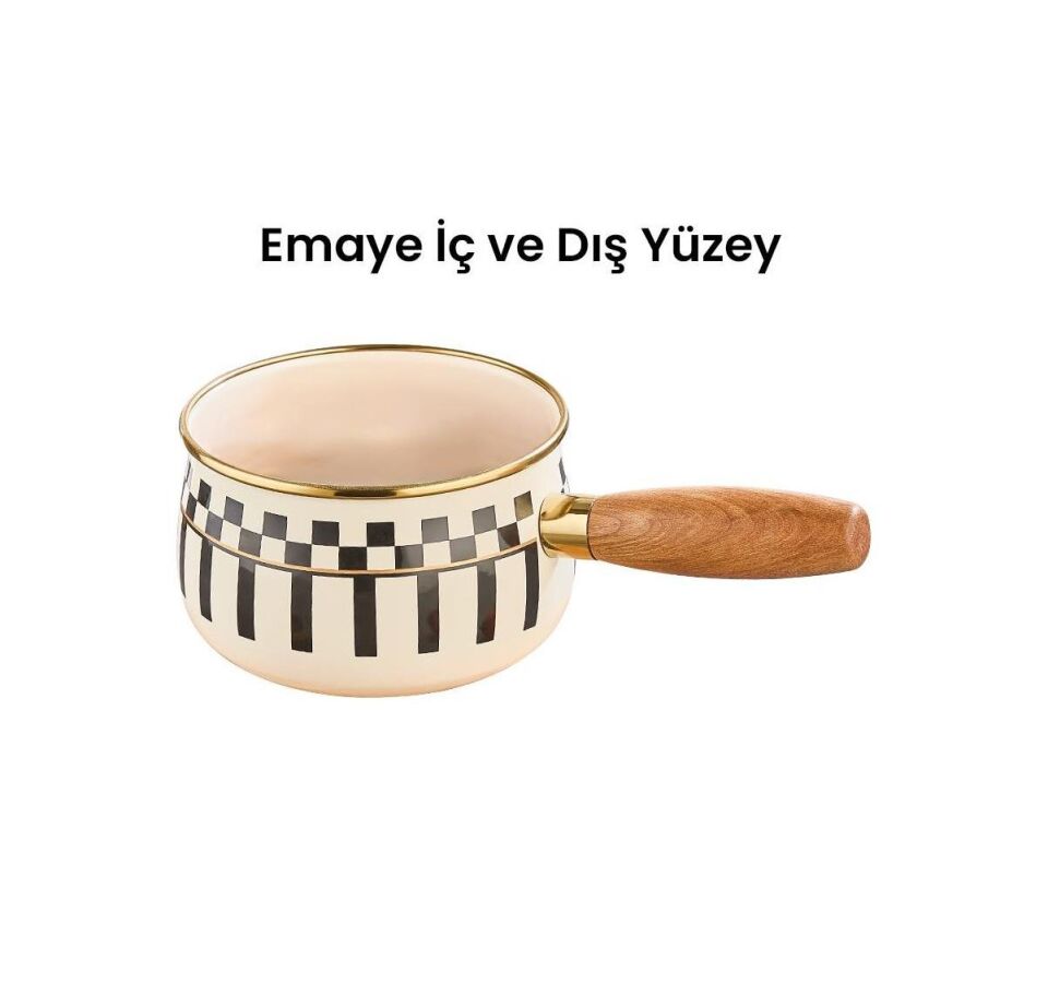 Prime Cream Emaye Ahşap Saplı Sosluk / Sütlük – 14 CM