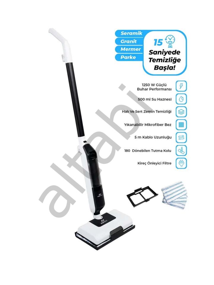 Buharlı Mop 1250 W Halı ve Sert Zemin Temizleyici Pi ran Tec h