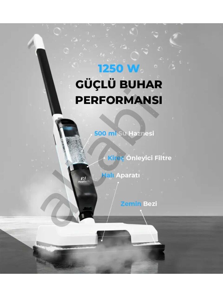 Buharlı Mop 1250 W Halı ve Sert Zemin Temizleyici Pi ran Tec h