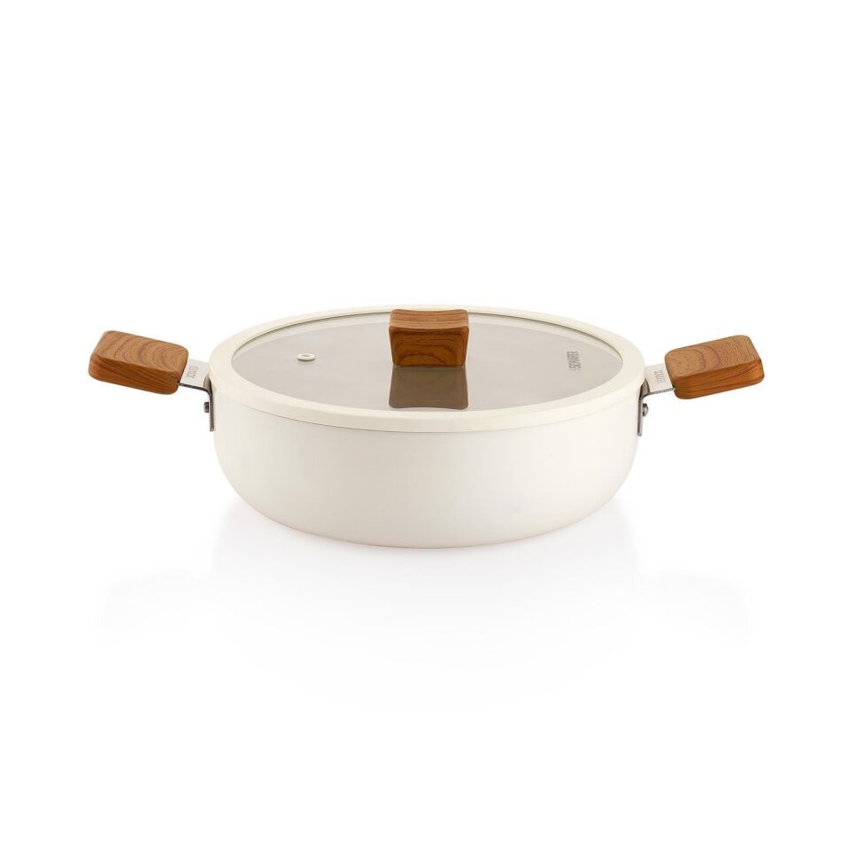 Schafer Ceramoni Seramik Basık Tencere 30 Cm – Krem