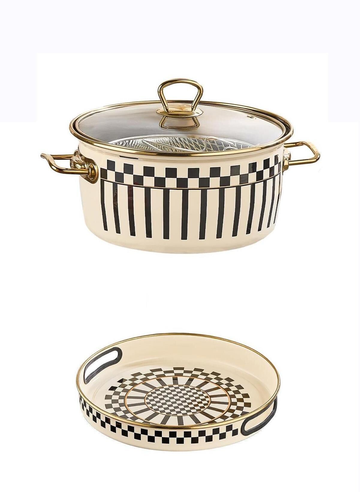 Prime Cream Emaye Kızartma Tenceresi – 22 CM ve Emaye Servis Tepsisi 28 CM