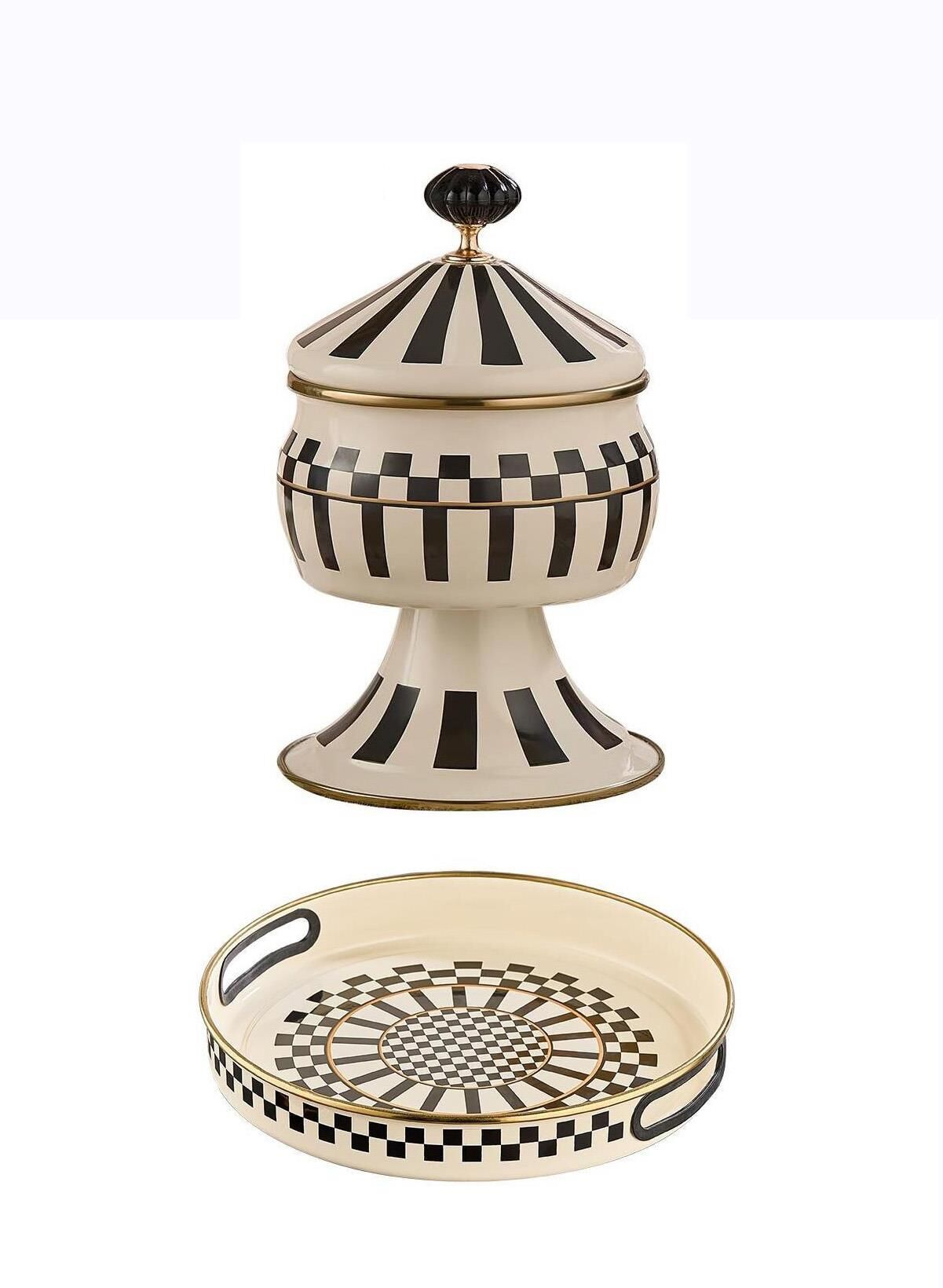 Prime Cream Ayaklı Şekerlik Emaye ve Emaye Servis Tepsisi 28 CM