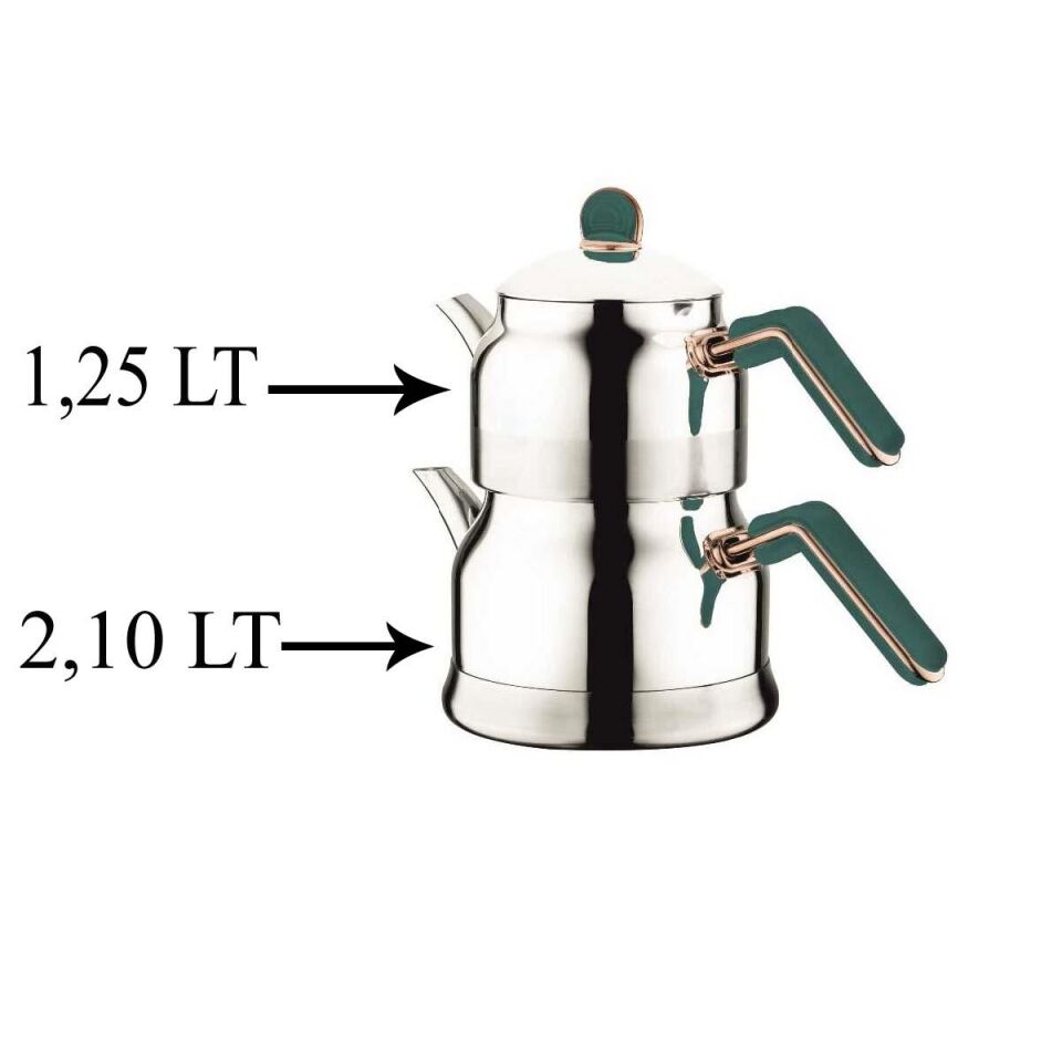 Tombik Elit Bakalit Kulplu Aile Boyu Çelik Çaydanlık Takımı