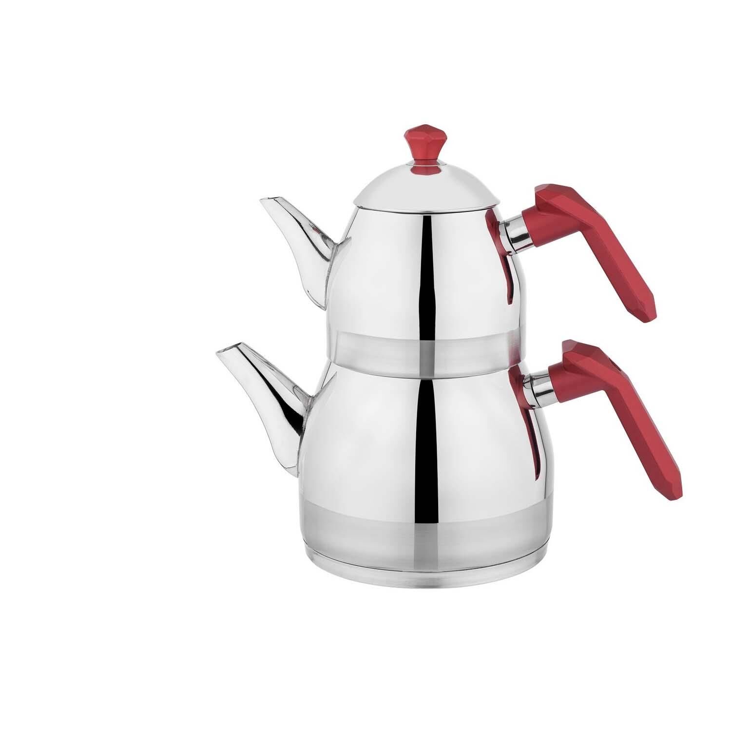 Schafer Çelik Çaydanlık Takımı Ortaboy Kırmızı Renk