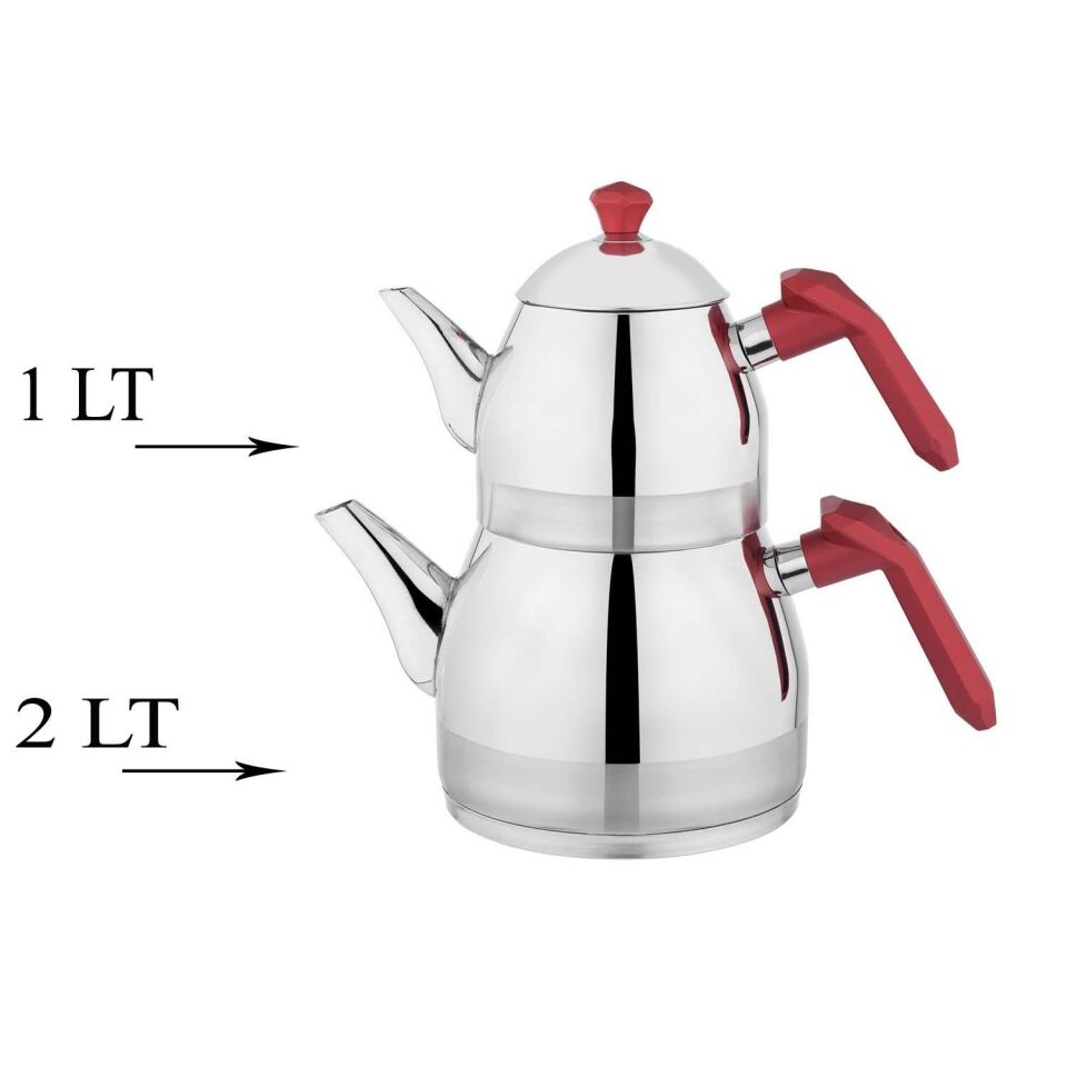 Schafer Çelik Çaydanlık Takımı Ortaboy Kırmızı Renk