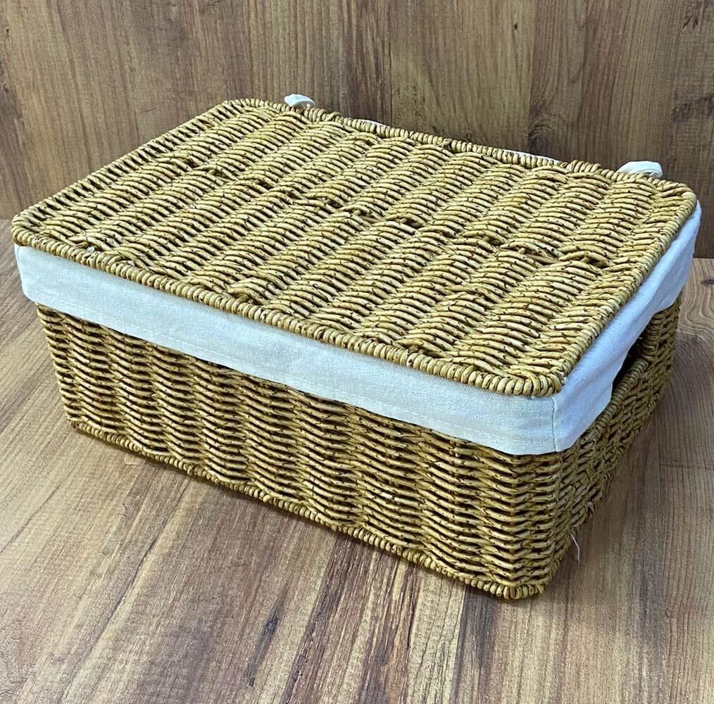 Rattan Örme Kapaklı Kutu Küçük Boy Çok Amaçlı Kapaklı Sepet