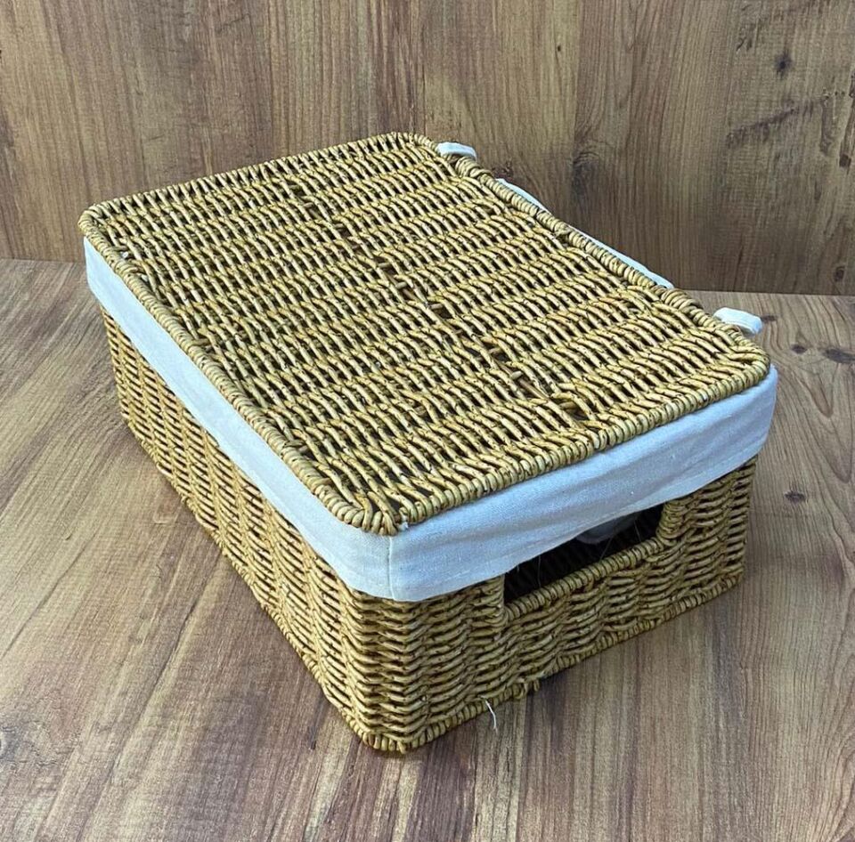 Rattan Örme Kapaklı Kutu Küçük Boy Çok Amaçlı Kapaklı Sepet