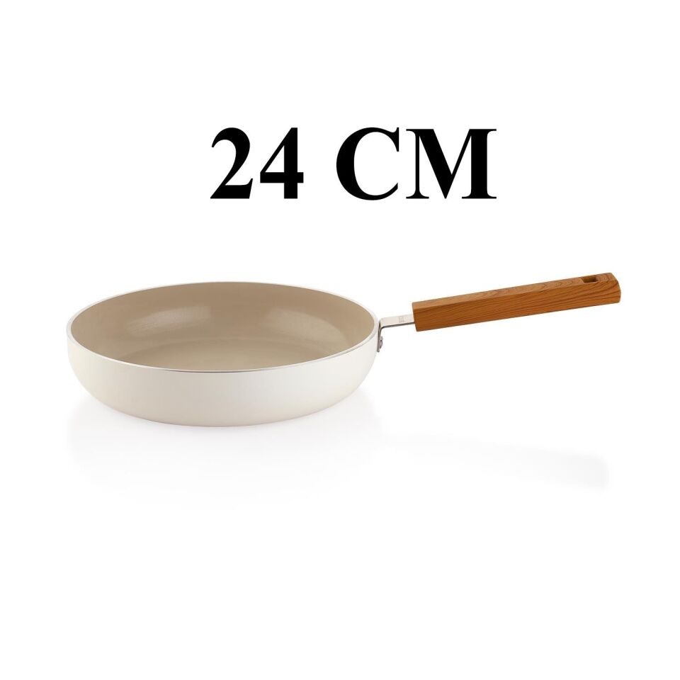 Schafer Ceramoni Seramik Basık Tencere 24 Cm ve Tava Seti – Krem