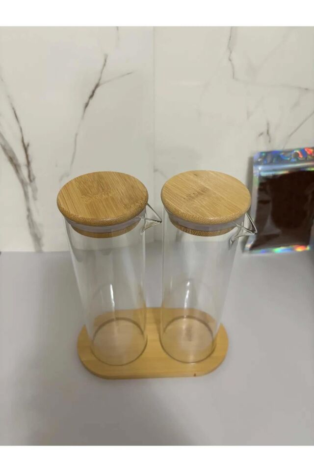 Cam Yağlık Sirkelik Bambu Tepsili Kulpsuz 400 ML