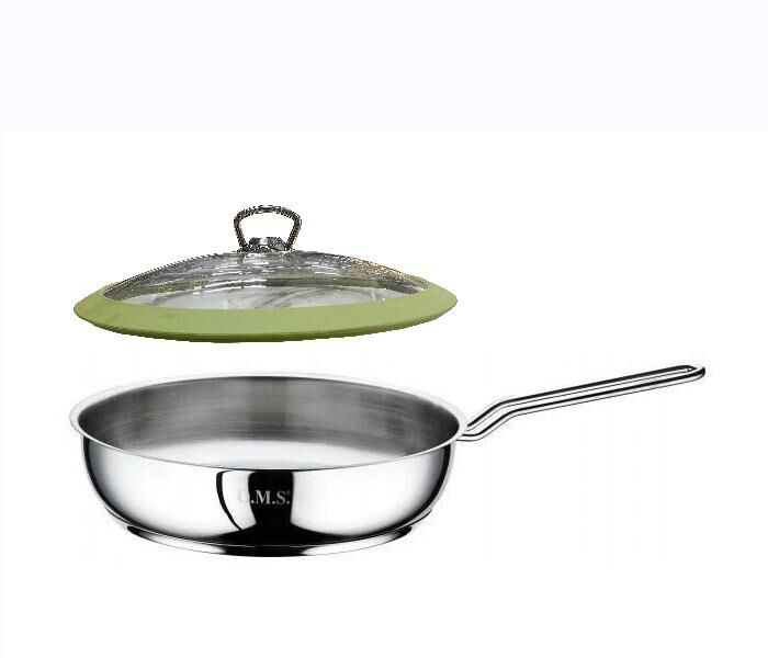 Oms Çelik Tava 26x6 CM Silikonlu Cam Kapaklı - Yeşil