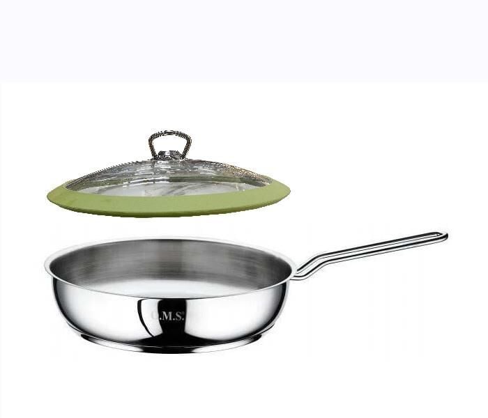 Oms Çelik Tava 26x6 CM Silikonlu Cam Kapaklı - Yeşil