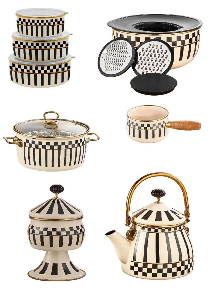 Emaye Demlik  -  Karıştırma Kabı - Kızartma Tenceresi - 3lü Saklama Kabı - Sütlük - Şekerlik