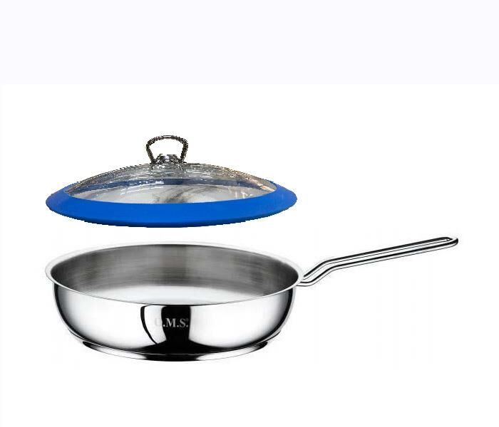 Oms Çelik Tava 26x6 CM Silikonlu Cam Kapaklı - Mavi