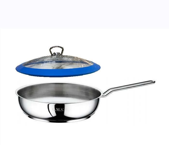 Oms Çelik Tava 26x6 CM Silikonlu Cam Kapaklı - Mavi