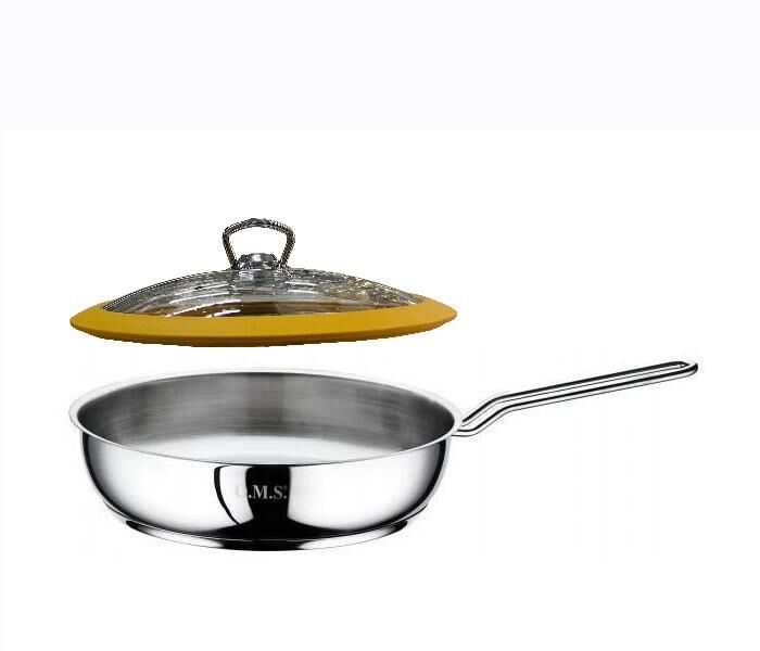Oms Çelik Tava 26x6 CM Silikonlu Cam Kapaklı - Sarı