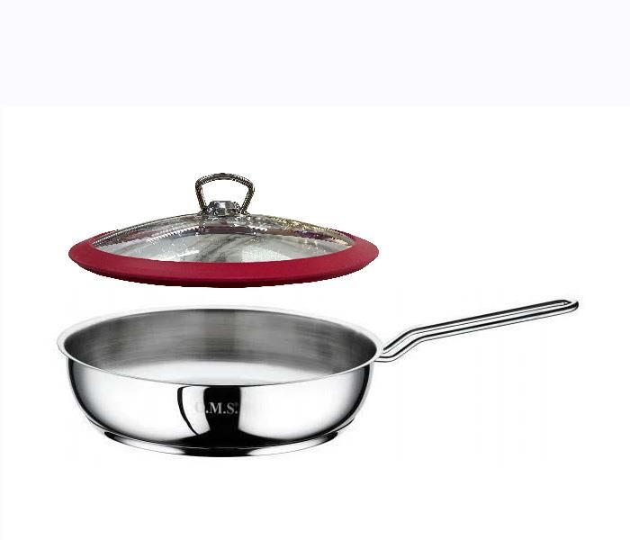 Oms Çelik Tava 24x6 CM Cam Kapaklı - Kırmızı