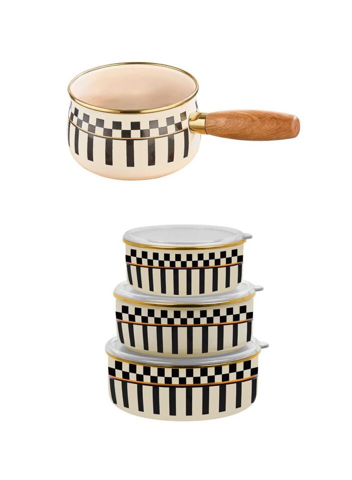 Prime Cream 3’lü Emaye Saklama Kabı ve Emaye Sütlük Sosluk 14 CM