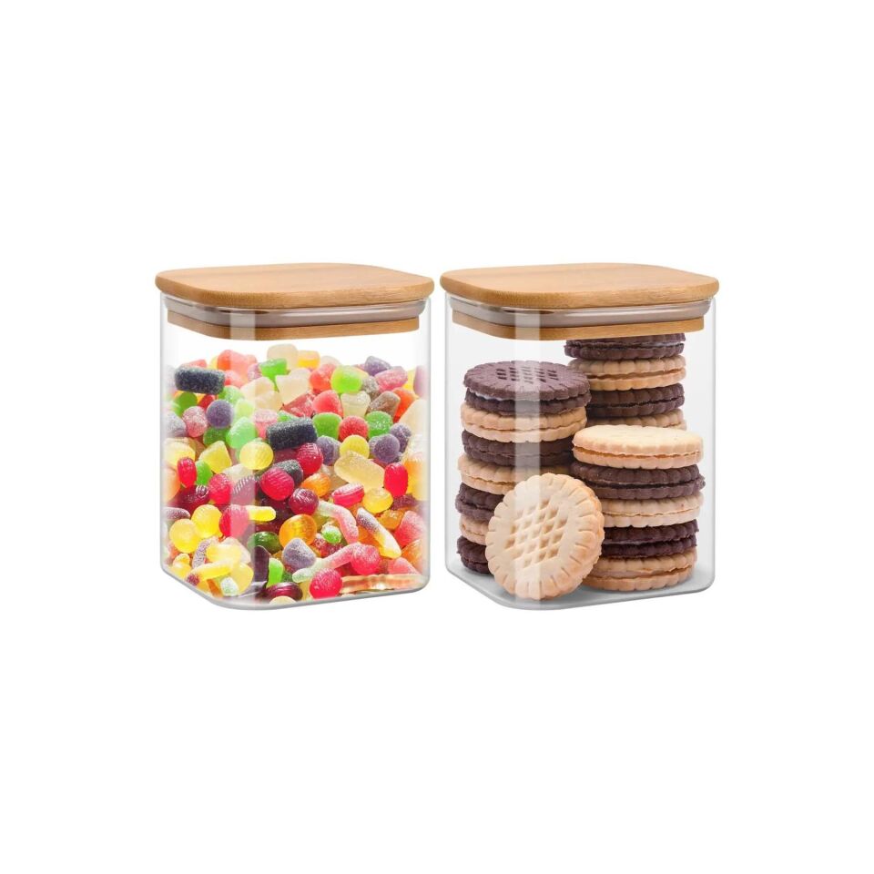 Cam Kavanoz Seti Bambu Kapaklı Hava Almaz 4lü Kavanoz Takımı Küçük Boy 650 ML