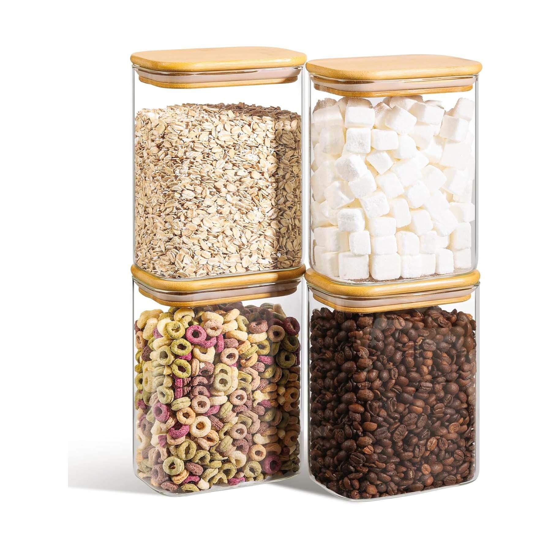 Cam Kavanoz Seti Bambu Kapaklı Hava Almaz 4lü Kavanoz Takımı Orta Boy 1000 ML