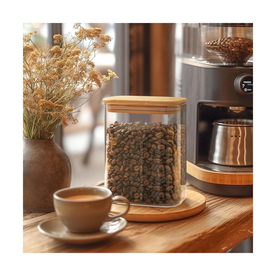 Cam Kavanoz Seti Bambu Kapaklı Hava Almaz 4lü Kavanoz Takımı Orta Boy 1000 ML