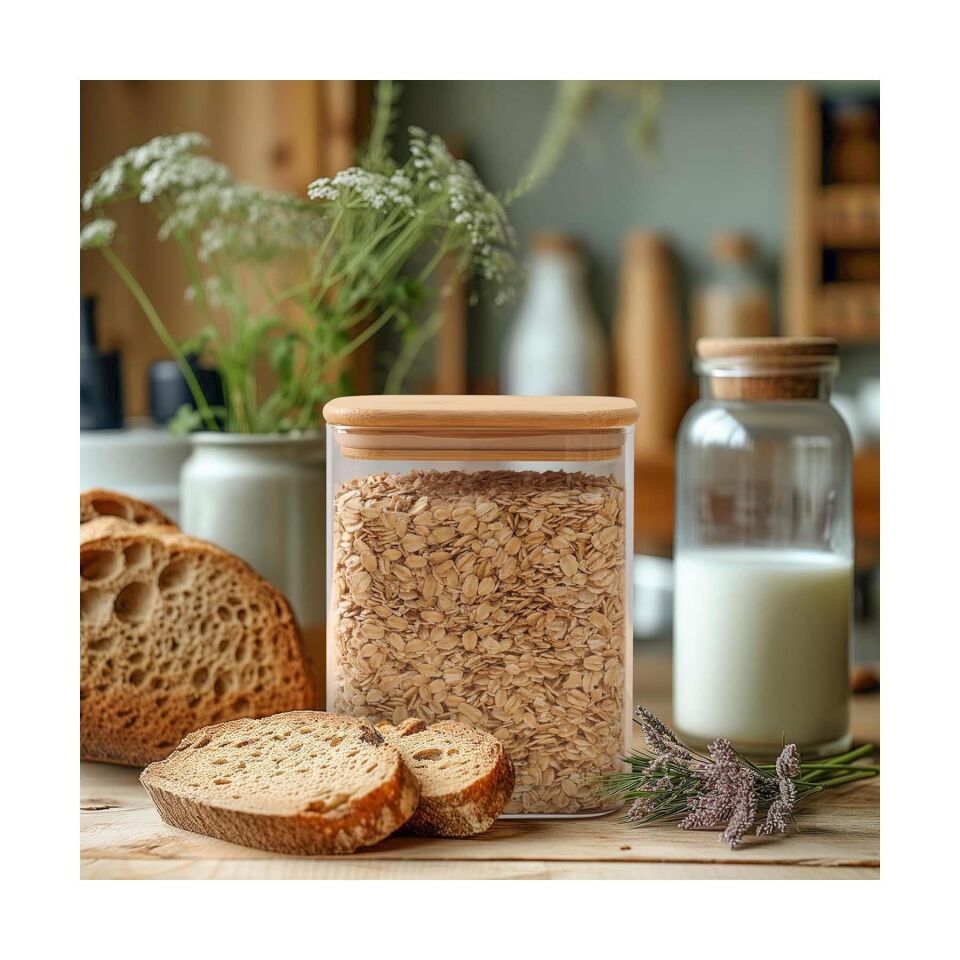 Cam Kavanoz Seti Bambu Kapaklı Hava Almaz 4lü Kavanoz Takımı Orta Boy 1000 ML