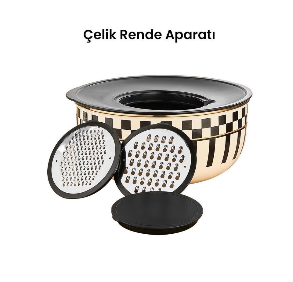 Prime Cream 5 Parça Rendeli Saklama ve Karıştırma Kabı – 24 CM ve Emaye Sosluk Sütlük 14 CM