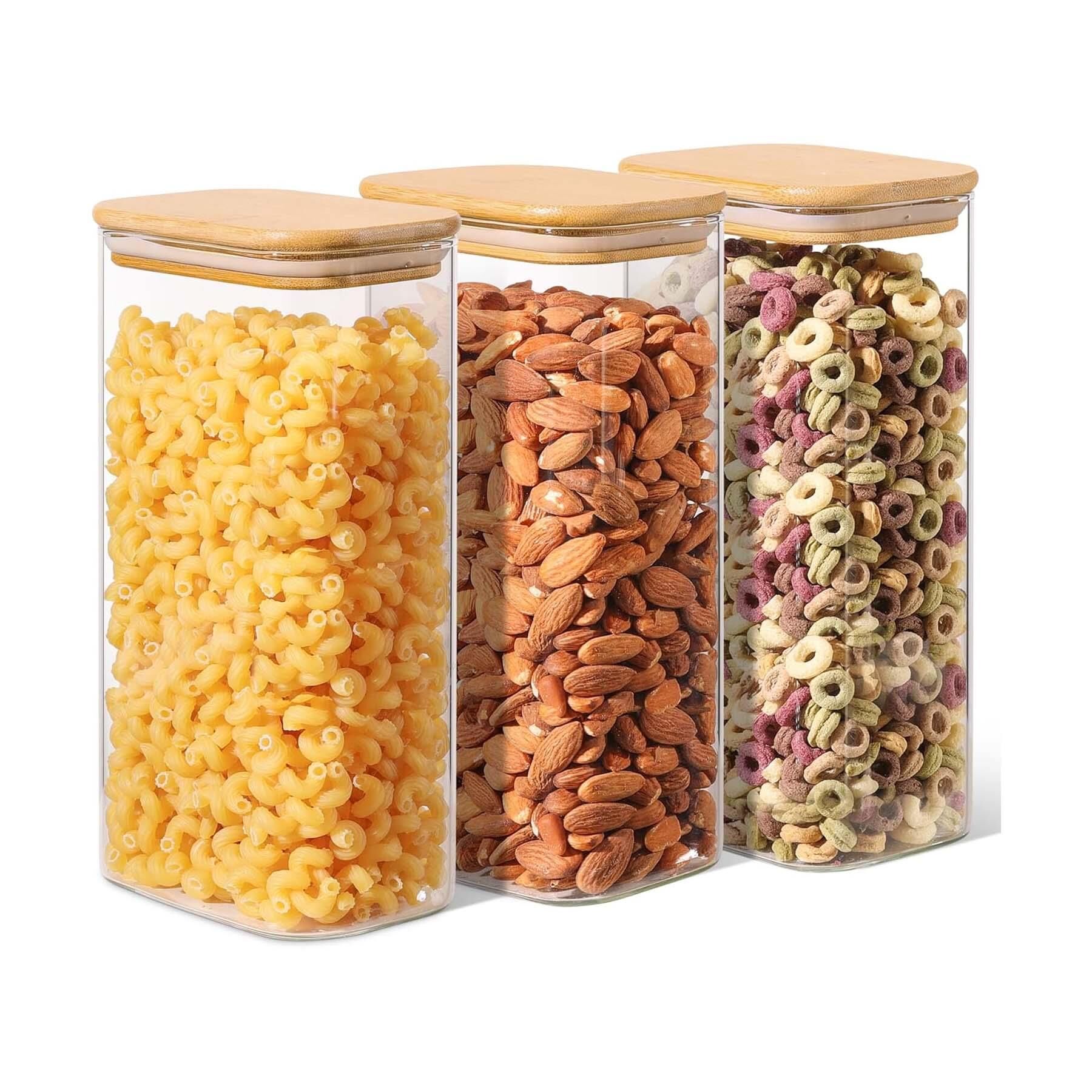 Cam Kavanoz Seti Bambu Kapaklı Hava Almaz 3lü Kavanoz Takımı Büyük Boy 1300 ML