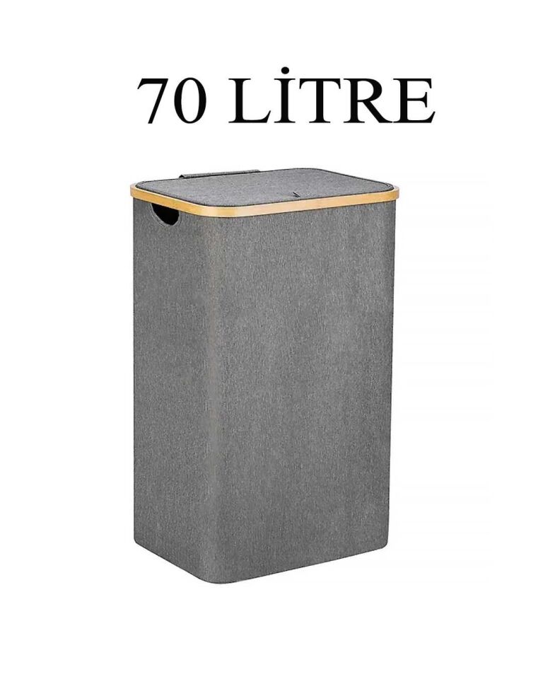 Katlanır Kumaş Kirli Çamaşır Sepeti 70 Litre Bambu Çerçeveli