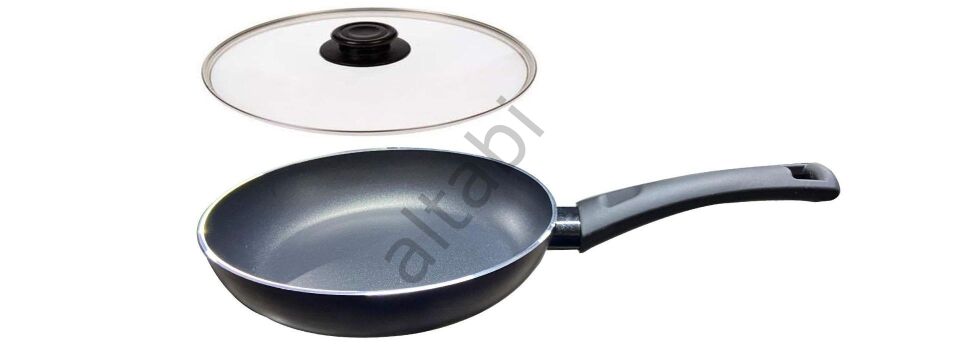 Mehtap Teflon Tava 28 CM İndüksiyon Tabanlı Lacivert Renk Cam Kapaklı