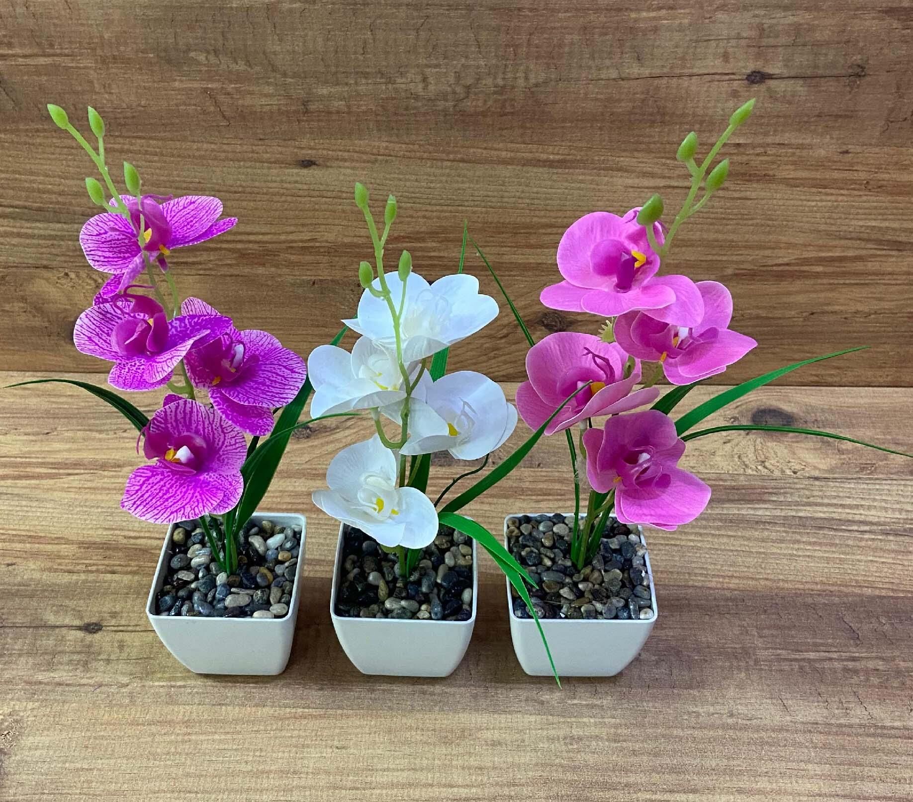 Yapay Çiçek Dekoratif Mini Orkide 3 Adet Tek Dal Orkide