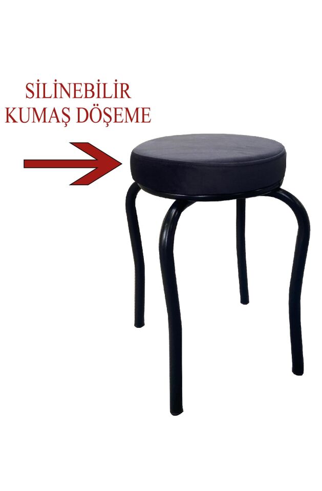 Ahtapot Tabure Antrasit Renk Babyface Kumaş Metal Boyalı Ayaklı 4 Adet