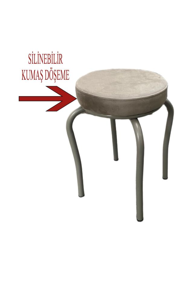 Ahtapot Tabure Cappucino Renk Babyface Kumaş Metal Boyalı Ayaklı 4 Adet