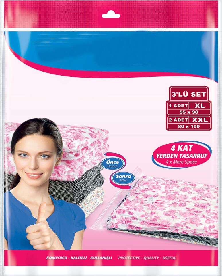 Vakumlu Hurç 3lü Set 2 Adet 80x100 1 Adet 55x90 CM