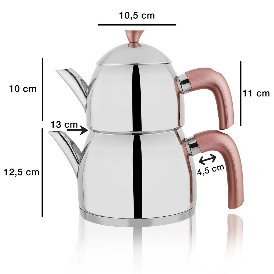 Schafer Alexa Çaydanlık Takımı Rosegold Renk Kulplu Aile Boy Çaydanlık Takımı