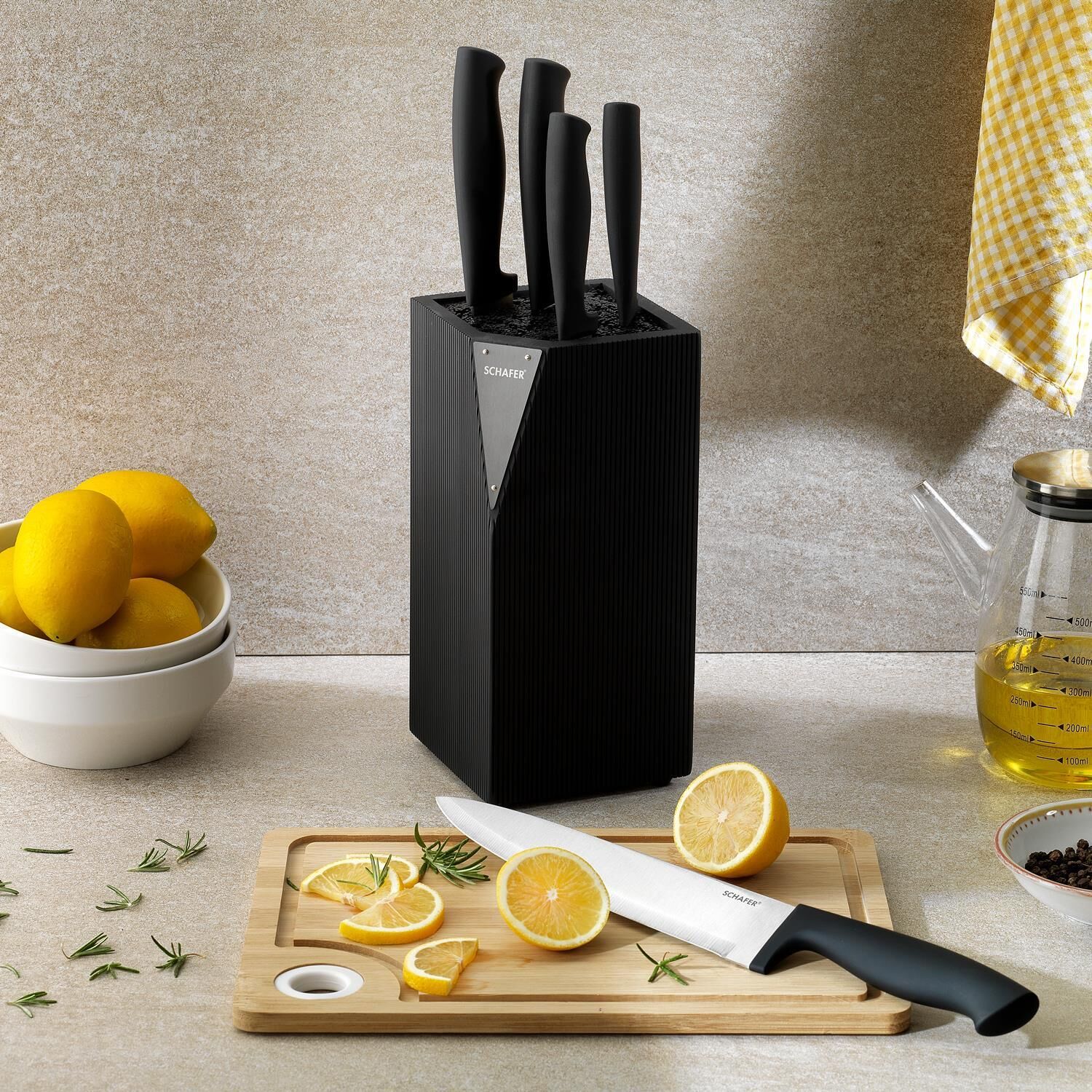 Schafer Solide Standlı 6 Parça Bıçak Seti Siyah