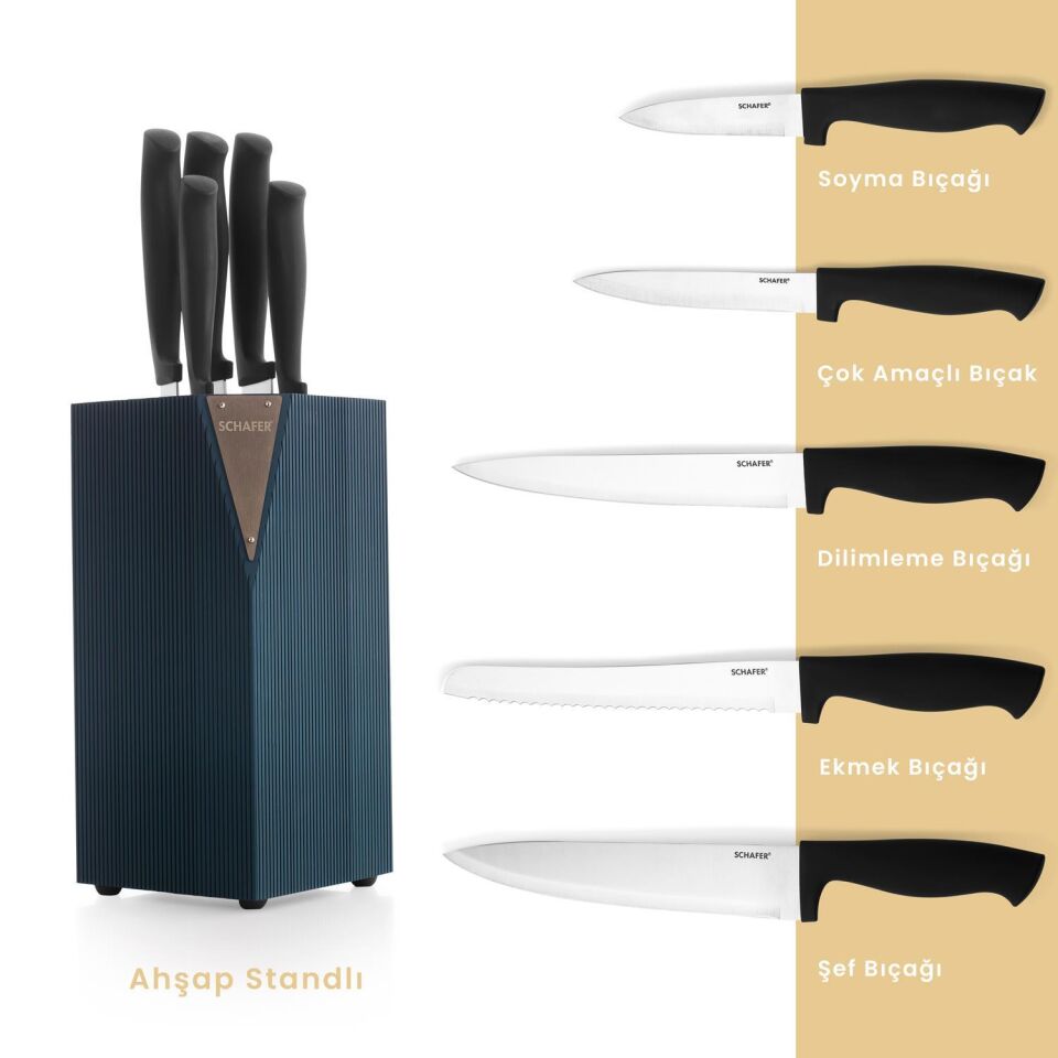 Schafer Solide Standlı 6 Parça Bıçak Seti Yeşil