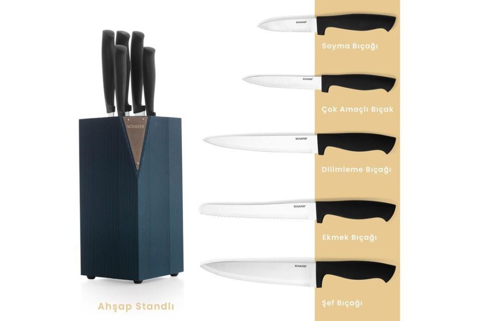 Schafer Solide Standlı 6 Parça Bıçak Seti Yeşil