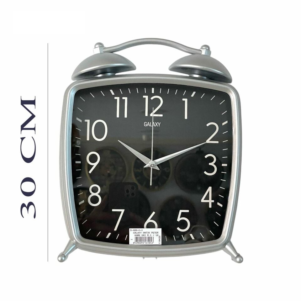 Dekoratif Masa ve Duvar Saati Peter Saat Gri Renk 30 CM