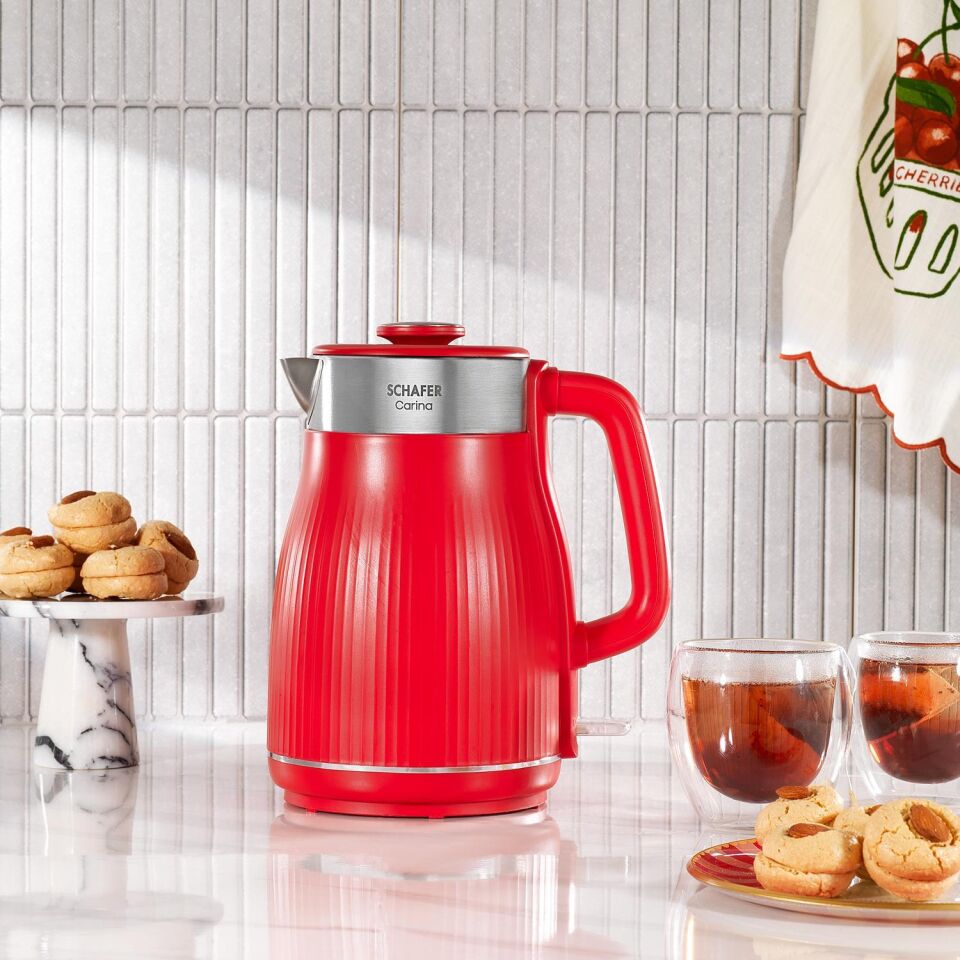 Schafer Carina Paslanmaz Çelik El Yakmayan Gövdeli Su Isıtıcı Kettle Kırmızı Renk