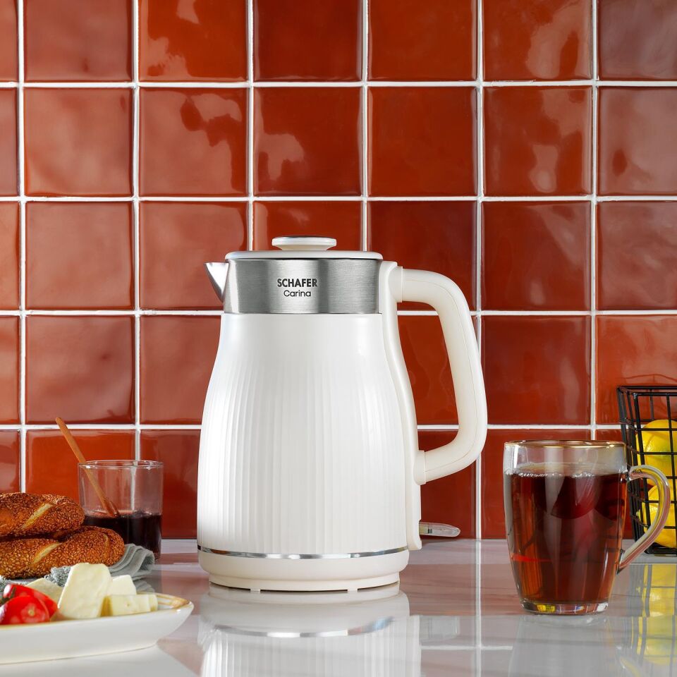Schafer Carina Paslanmaz Çelik El Yakmayan Gövdeli Su Isıtıcı Kettle Krem Renk