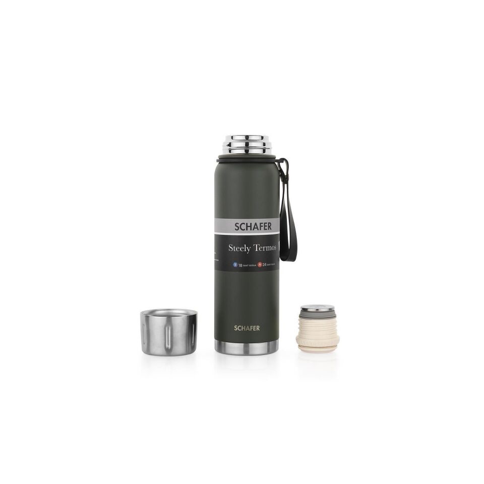 Çelik Termos 750 ML Yeşil Renk ve Plastik Kamp Sehpası