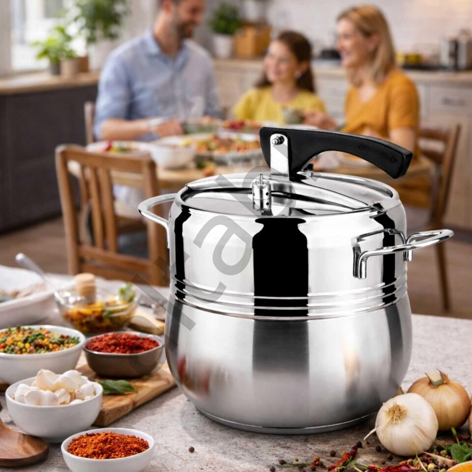 Klasik Düdüklü Tencere - 8 Litre Güveç Model (Paslanmaz Çelik) - Lines